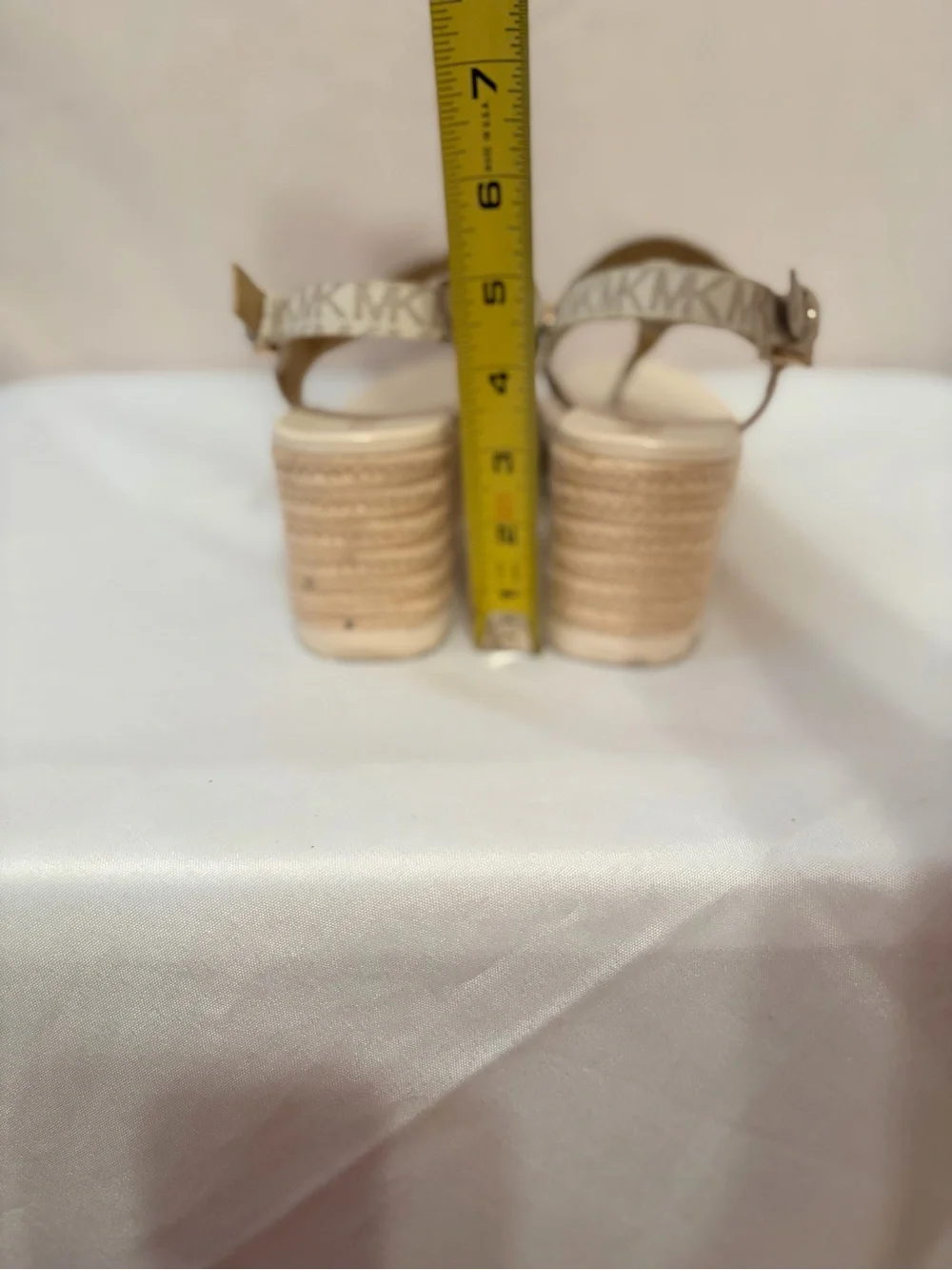 Michael Kors Neutral Beige Logo Espadrille Wedge Sandals